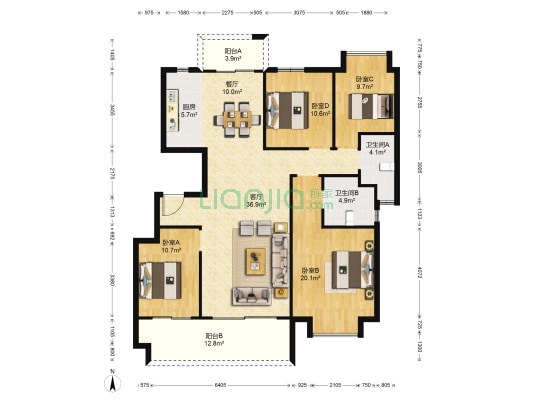 艺景雅居 4室2厅2卫 143平方