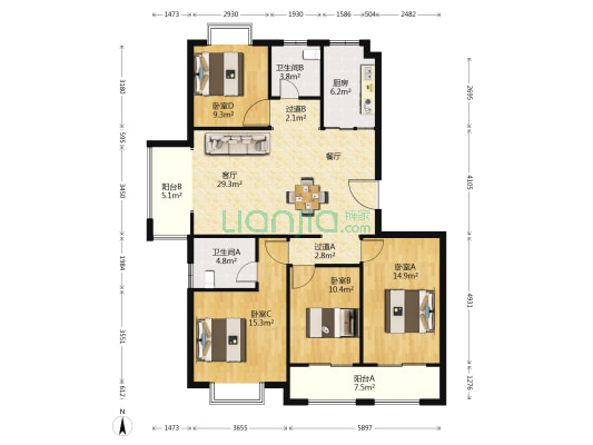 清城创意谷清城亿园 4室1厅2卫 135平方