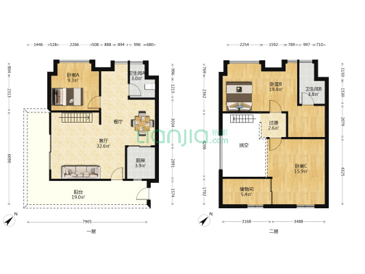 中洲公馆 3室1厅2卫 75平方
