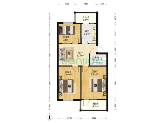 林业厅住宅区 3室1厅1卫 68平方