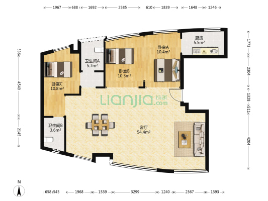 塔尖观邸 3室1厅2卫 135平方