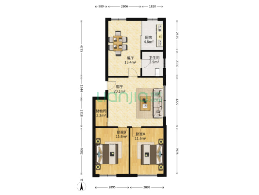 万福山莊 2室2厅1卫 92平方