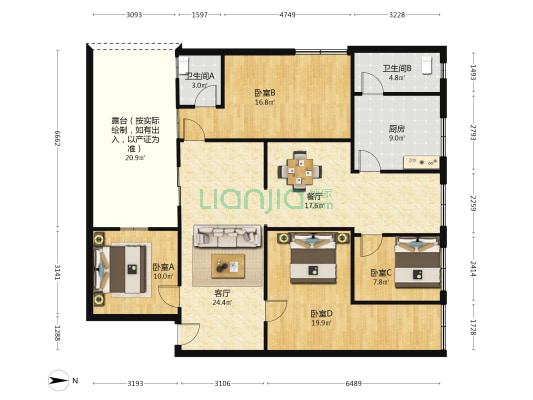 天香街 4室2厅2卫 100平方