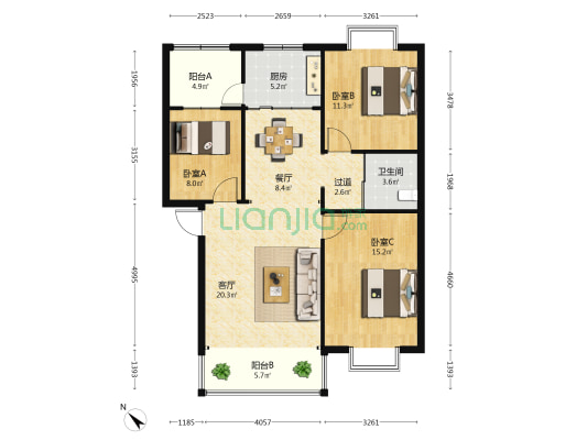 安宁第三监狱管理 3室2厅1卫 102平方