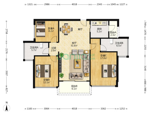 恒荣城市溪谷 3室1厅2卫 118平方