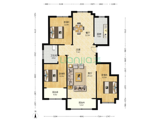 伟信新城市花园 3室2厅1卫 132平方