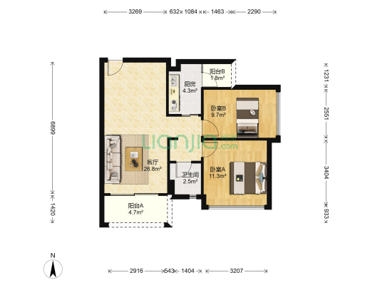 鸣翠花园四期 2室1厅1卫 81平方