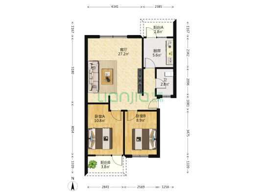 寰岛公寓 2室1厅1卫 73平方