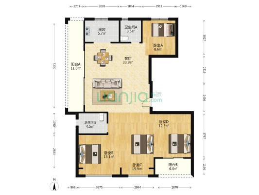 星悦名筑 4室1厅2卫 138平方