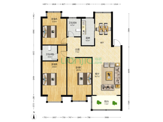 大胜庭园 3室1厅2卫 133平方
