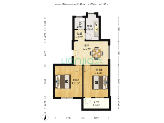万象北园 2室1厅1卫 64平方