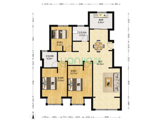 范庄花苑 3室1厅2卫 130平方