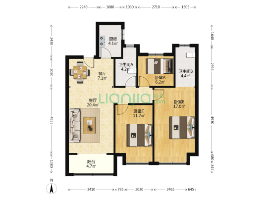 新华·学府上园 3室2厅2卫 127平方