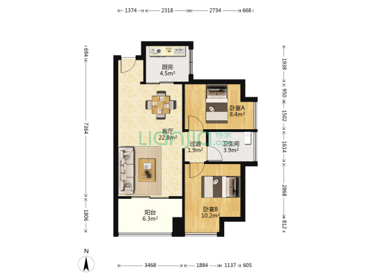阳光三号苑 2室1厅1卫 73平方