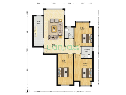 宏基天城 3室1厅2卫 130平方