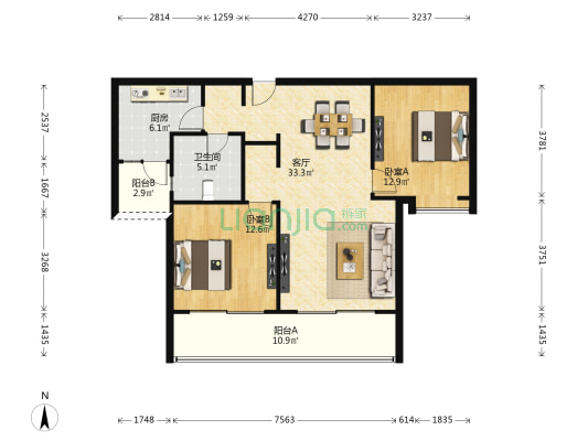 海上海新城(公寓) 2室1厅1卫 101平方