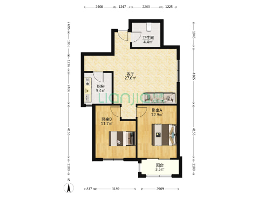 兆和园 2室1厅1卫 94平方