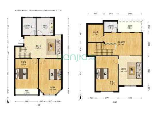 长江花苑 4室2厅2卫 106平方