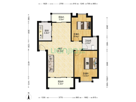 金枫美地 2室1厅1卫 85平方