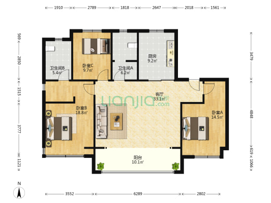 海信积米湾天悦 3室1厅2卫 139平方