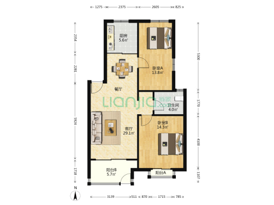 碧林湾南苑(华友路260弄) 2室1厅1卫 86平方