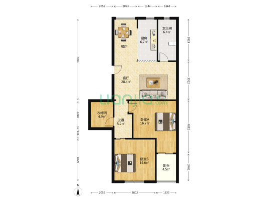 福赐新苑 2室1厅1卫 106平方