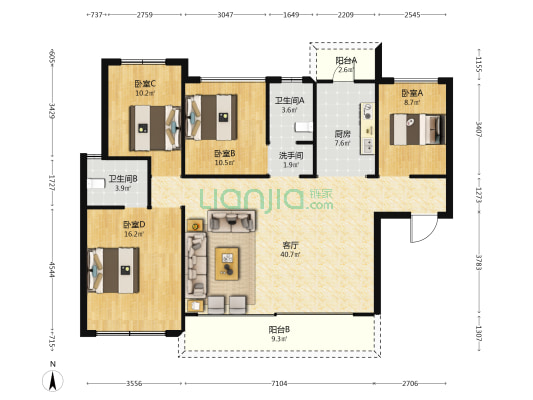 城投艺墅语湖 4室1厅3卫 132平方