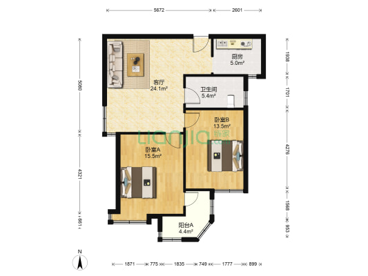 南湖家园南区 2室1厅1卫 90平方