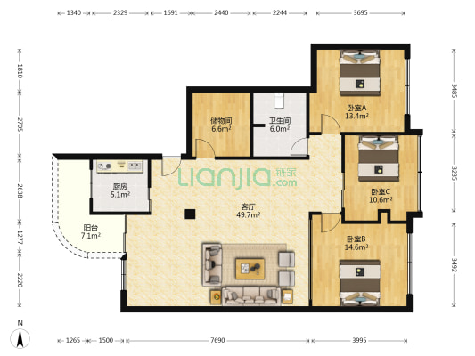 兴盛路一弄院 3室1厅1卫 130平方