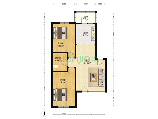 世纪花园B区 2室1厅0卫 72平方