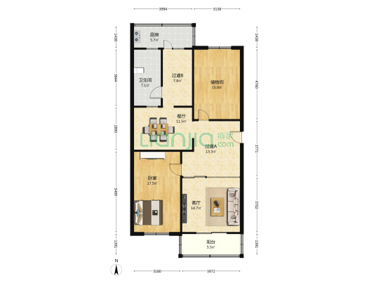 后榆花园 1室2厅1卫 120平方