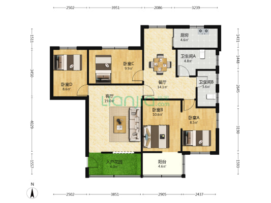 白莲路42号 4室2厅2卫 110平方