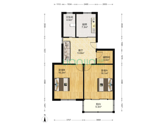 天鹤四村西区 2室1厅1卫 76平方