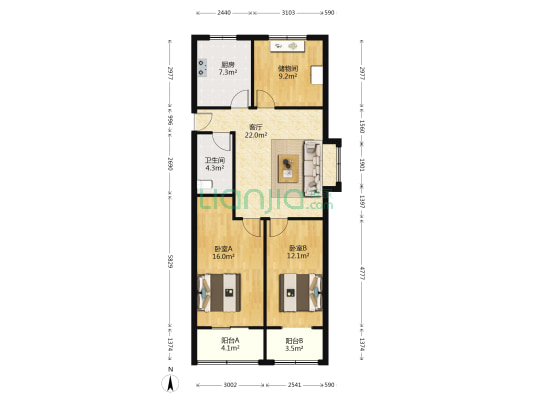 中侨广场 2室1厅1卫 109平方