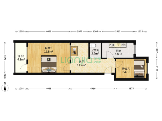 兴安支路（11-13）单号 2室1厅1卫 60平方