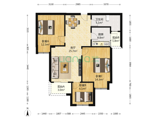 南德国际城 3室1厅1卫 97平方