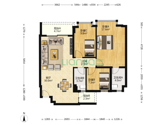中信豪庭 3室1厅2卫 98平方