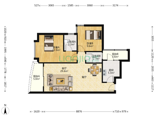 东泰花园裕华苑 2室1厅2卫 89平方