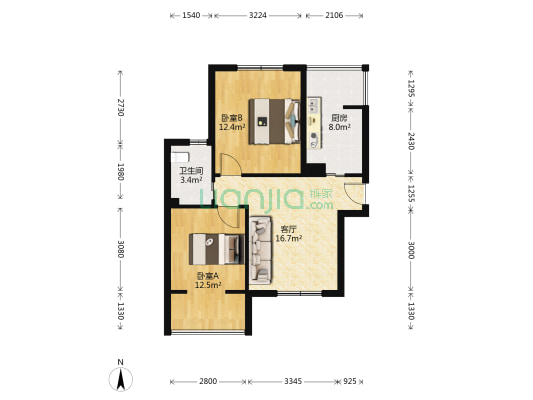 沪都家园西区 2室1厅1卫 68平方