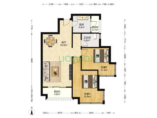 交大万嘉樟菊园 2室1厅1卫 91平方