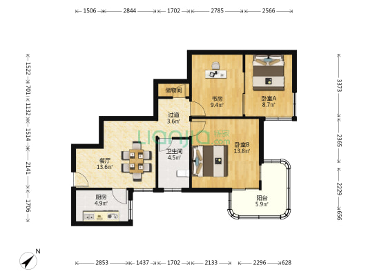 桃园公寓(嘉定) 3室1厅1卫 96平方