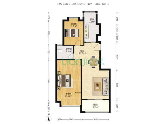 风情苑 2室1厅1卫 90平方