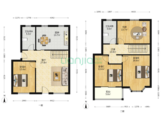 华夏金桂苑(别墅) 4室1厅2卫 149平方