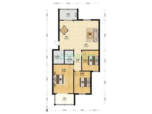 滏西苑小区 3室2厅2卫 128平方