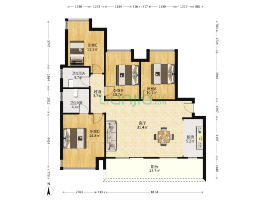 凯辰玥明台 4室1厅2卫 132平方