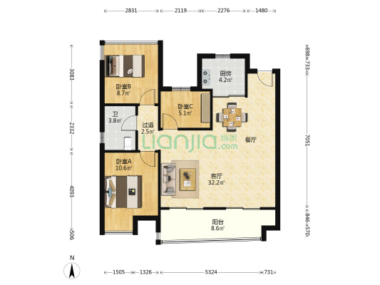 旭辉滨湖江来二期 3室1厅1卫 106平方