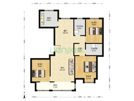 上林熙园 3室2厅2卫 130平方