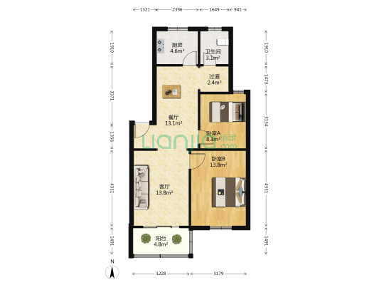 兴业瑞锦苑 2室2厅1卫 77平方