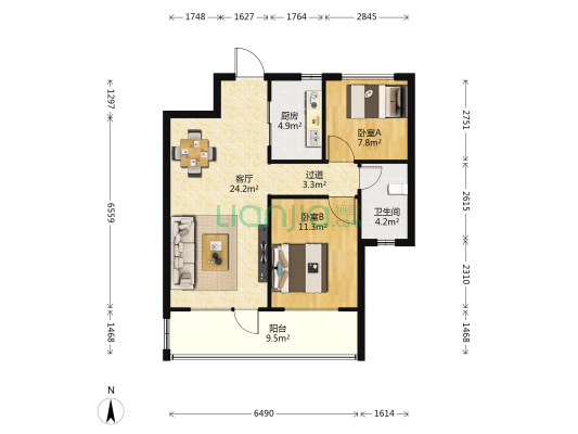 泰鸿听澜湾 2室1厅1卫 88平方