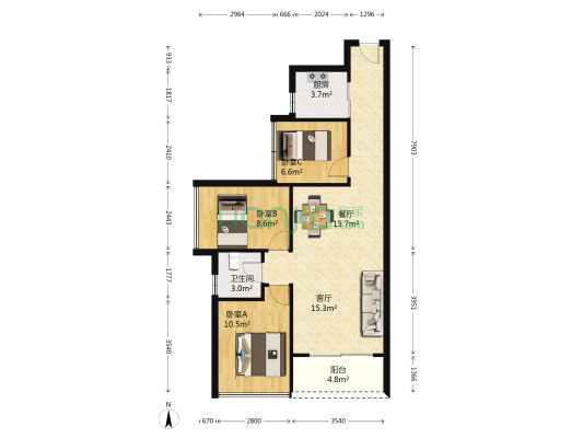 金碧蓝湾一期 3室2厅1卫 84平方